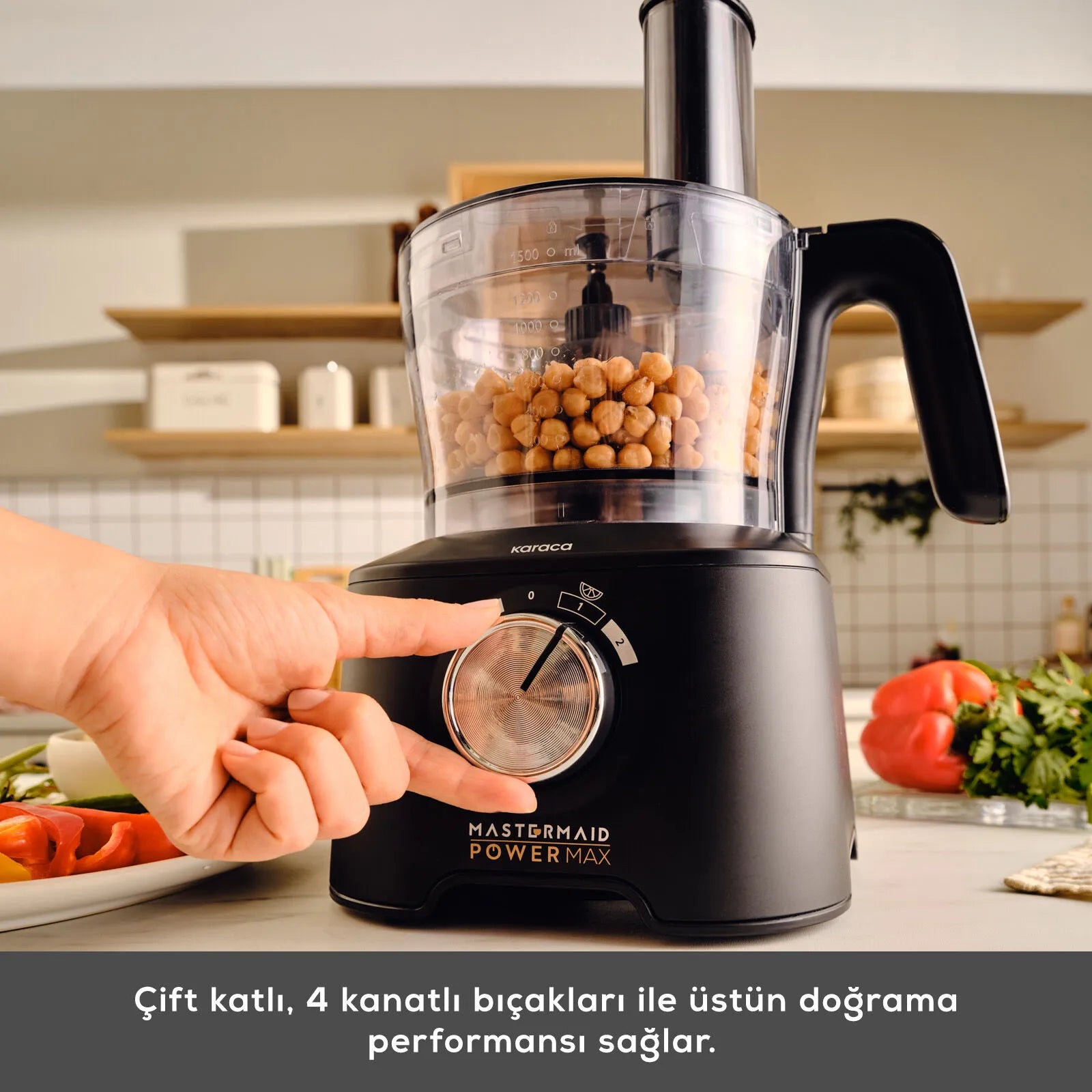 " Karaca Mastermaid Power Max 11 in 1 Küchenroboter, Schwarz-Silber Matt, 2500 W "