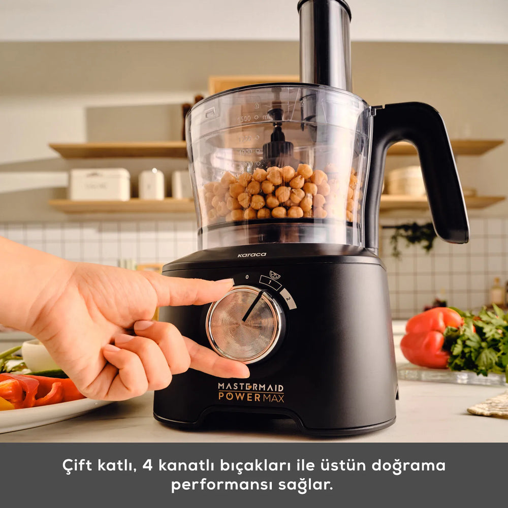 " Karaca Mastermaid Power Max 11 in 1 Küchenroboter, Schwarz-Silber Matt, 2500 W "