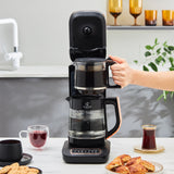 " Karaca Çaysever Robotea Pro 4 in 1 Sprechende Automatische Glas-Teemaschine, Wasserkocher und Filterkaffeemaschine 2500W Schwarz Kupfer "