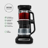 " Karaca Çaysever Robotea Pro 4 in 1 Sprechende Automatische Glas-Teemaschine, Wasserkocher und Filterkaffeemaschine, Schwarz Chrom, 2500W "