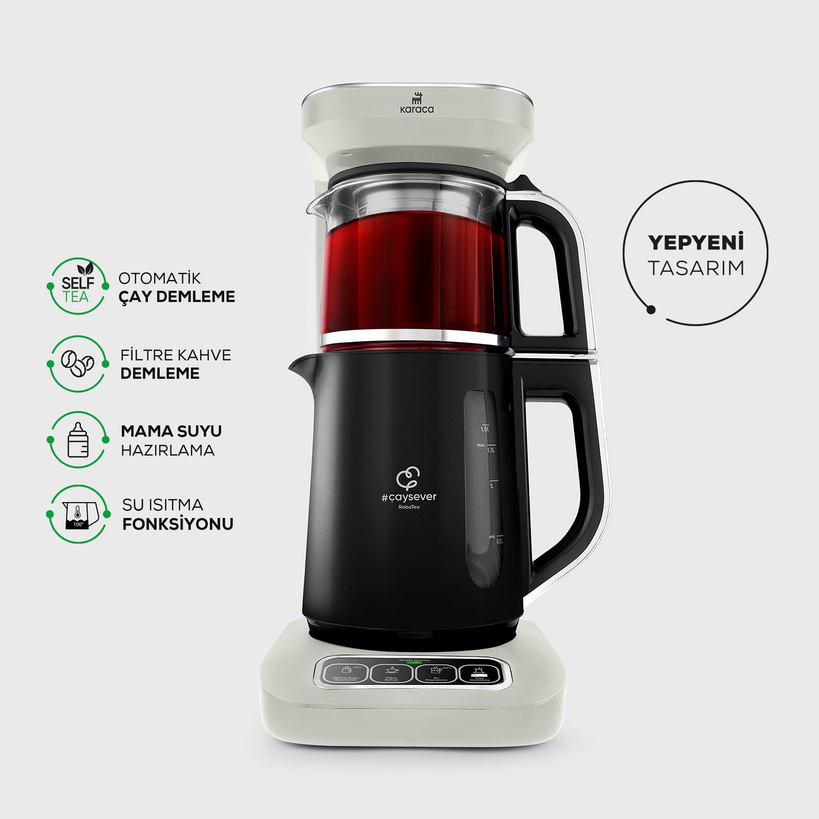 " Karaca Caysever Robotea Pro 4 in 1 sprechender automatischer Teekocher Wasserkocher und Filterkaffeemaschine, Starlight, 2500W "