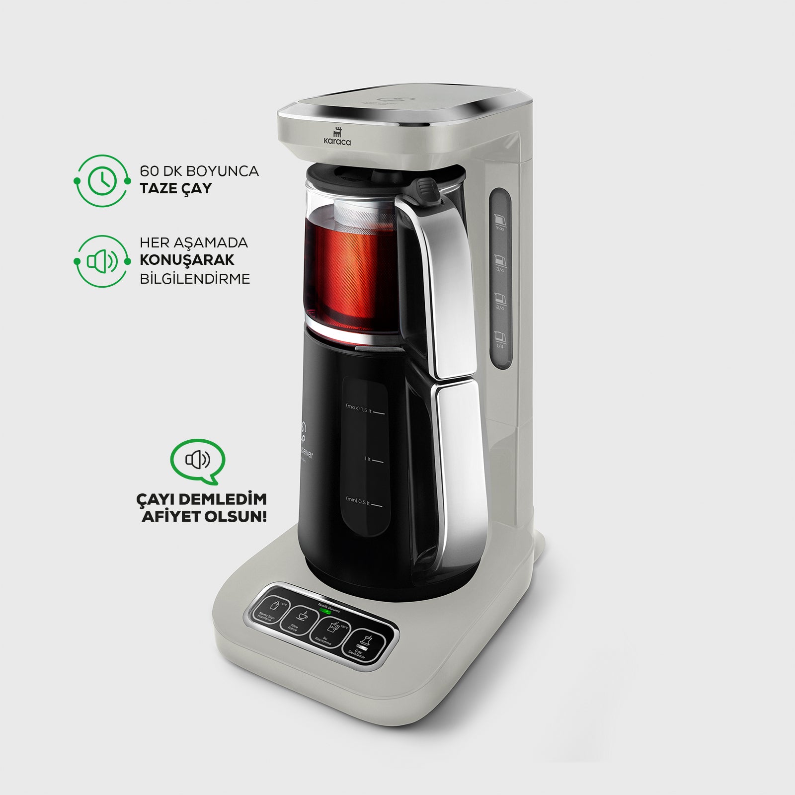 " Karaca Caysever Robotea Pro 4 in 1 sprechender automatischer Teekocher Wasserkocher und Filterkaffeemaschine, Starlight, 2500W "