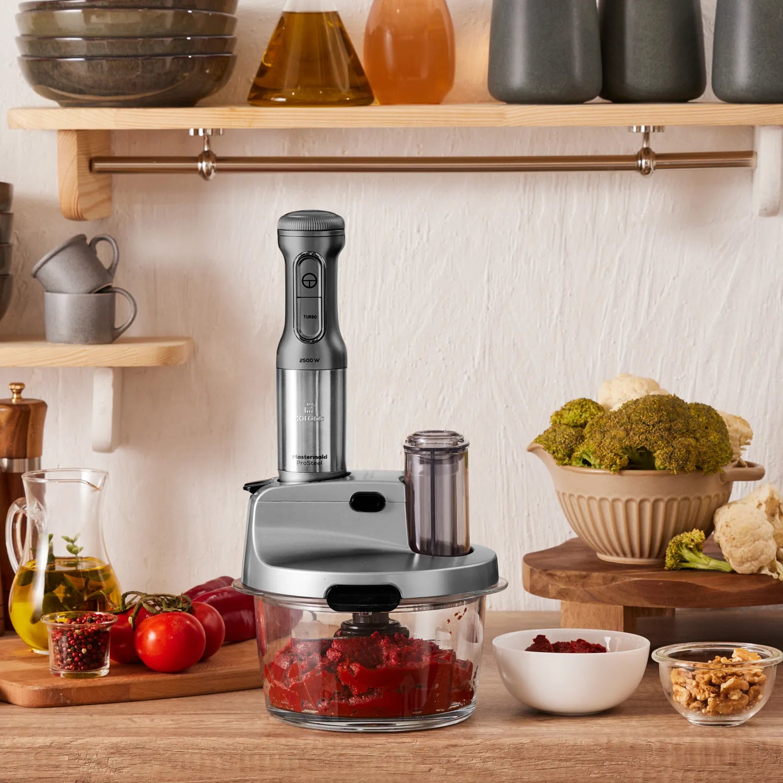 " Karaca Mastermaid Küchenroboter aus Stahlglas, Langer Mixer 8 ın 1, 2500 W, Galaxy Grey "