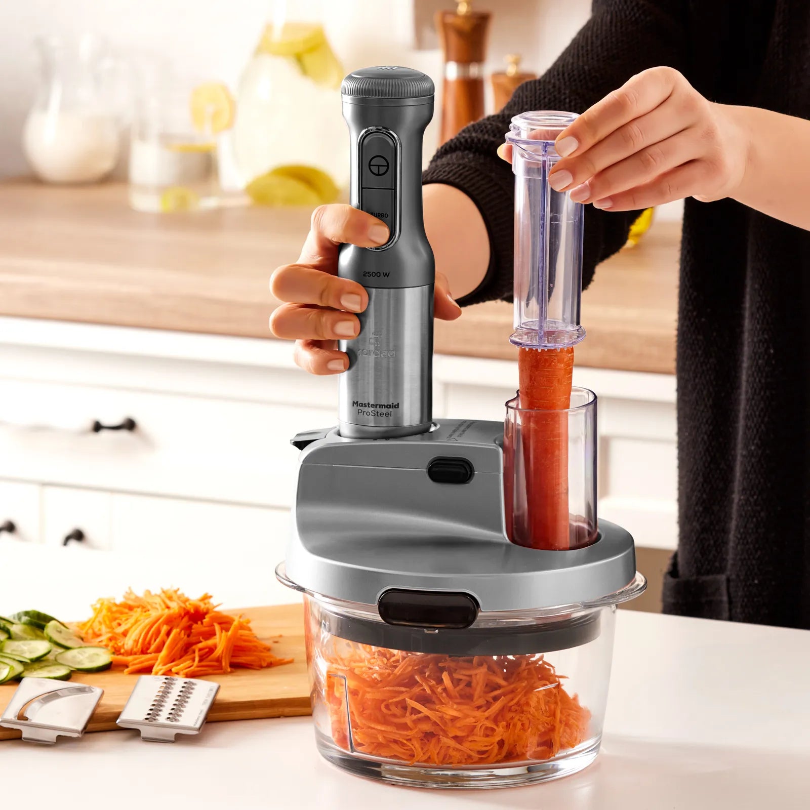 " Karaca Mastermaid Küchenroboter aus Stahlglas, Langer Mixer 8 ın 1, 2500 W, Galaxy Grey "