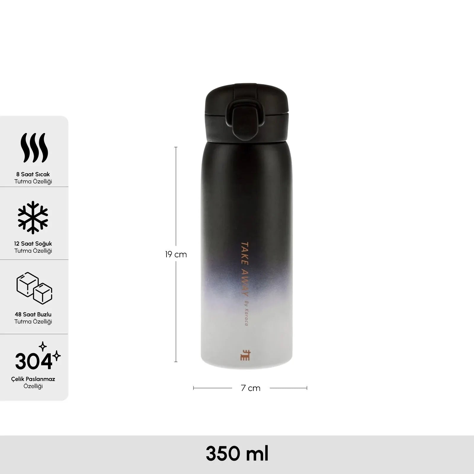 " Karaca Skyfall Stahl Auslaufsichere Thermoskanne 350 ml Schwarz "