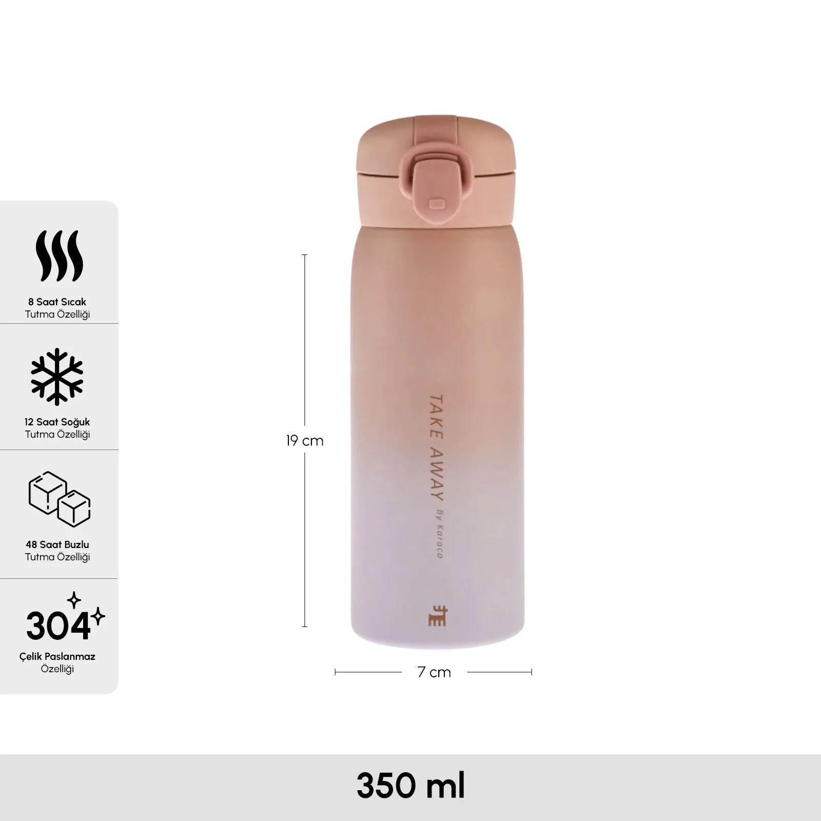 " Karaca Skyfall Stahl Auslaufsichere Thermoskanne 350 ml Rosa "