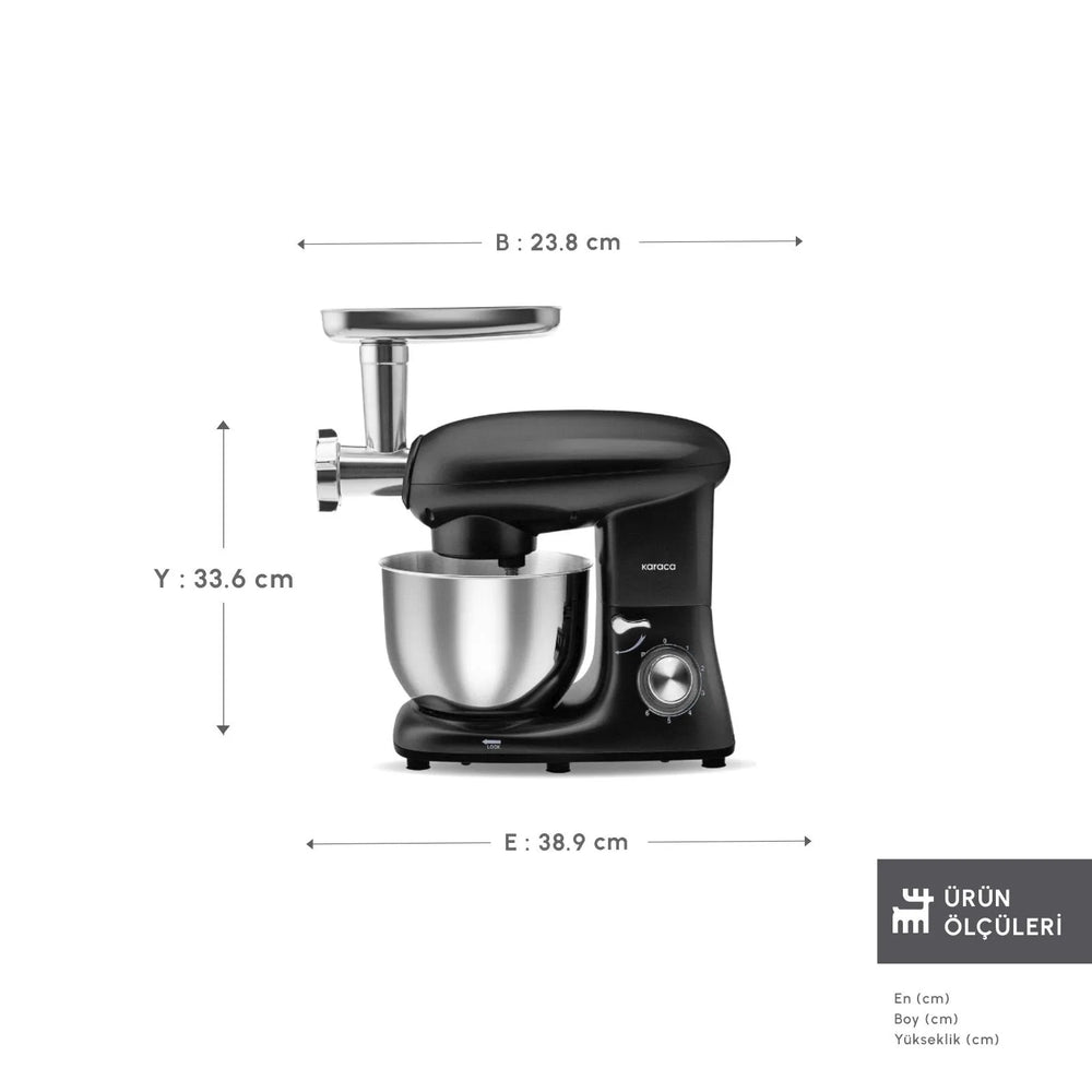 " Karaca Multichef Standmixer Shiny Black Küchenchef 1900 W 5,5 l (mit Hackfleisch-/Sucuk-Wurst-/Fleischklößchenaufsatz) "