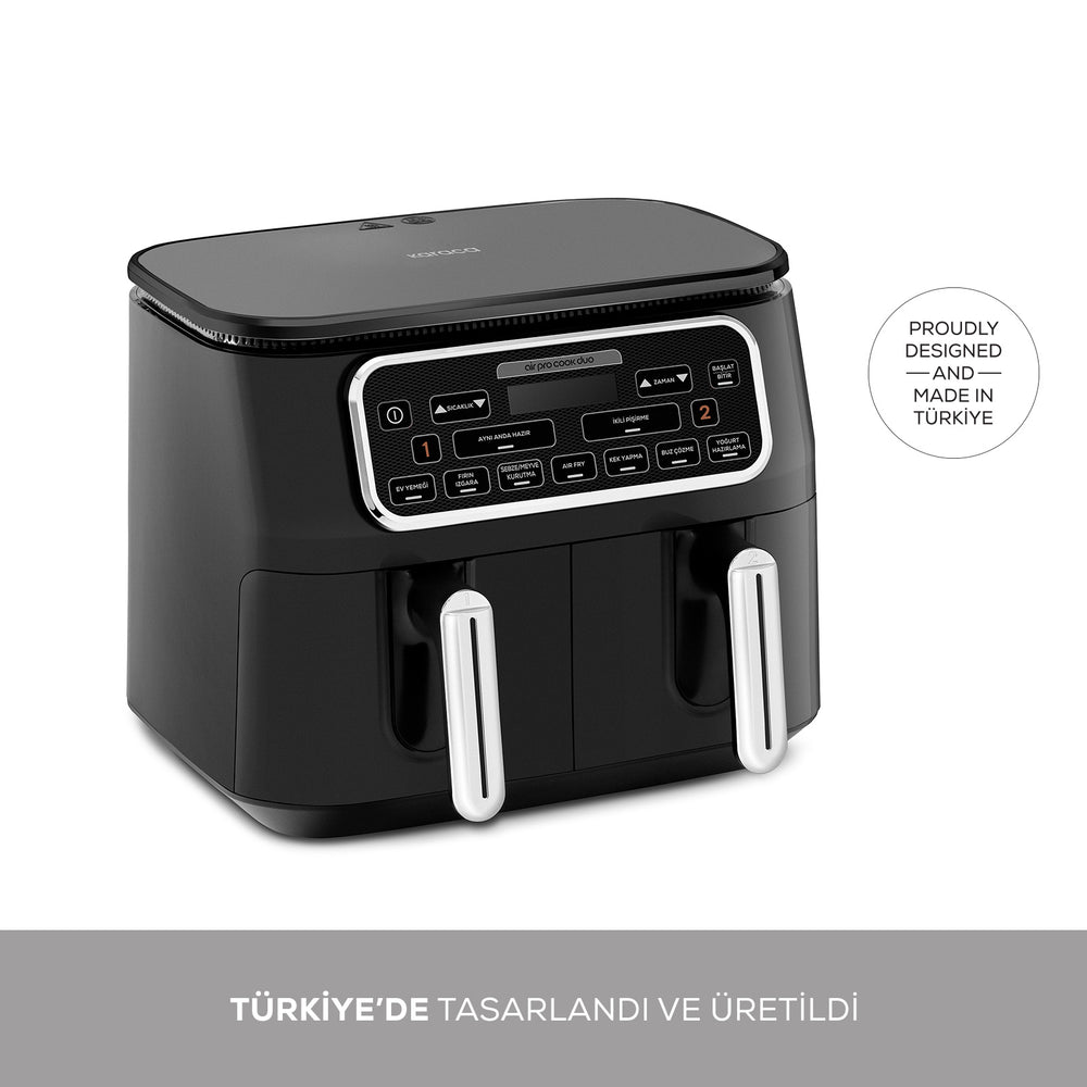 " Karaca Air Cook Duo Hausmannskost XXXL 8 Liter Heißluftfritteuse, Black Chrome, 8 Personen, 2500W "