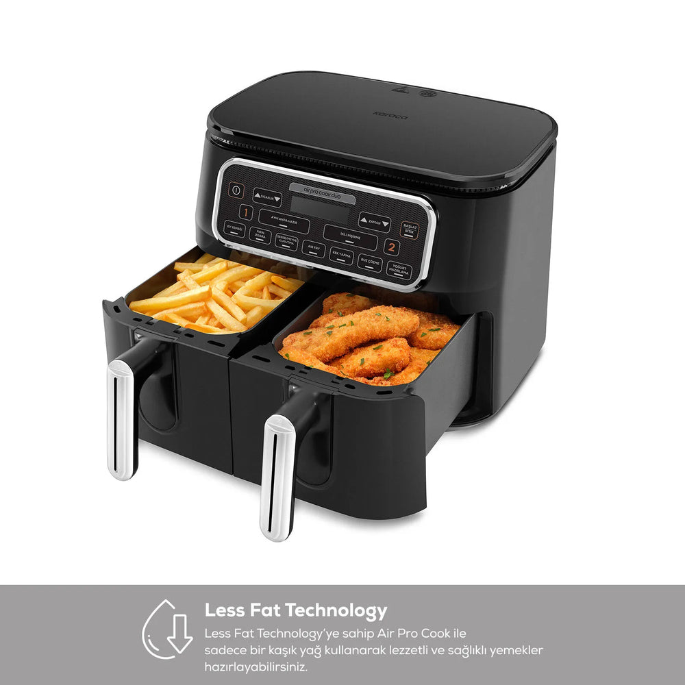 " Karaca Air Cook Duo Hausmannskost XXXL 8 Liter Heißluftfritteuse, Black Chrome, 8 Personen, 2500W "