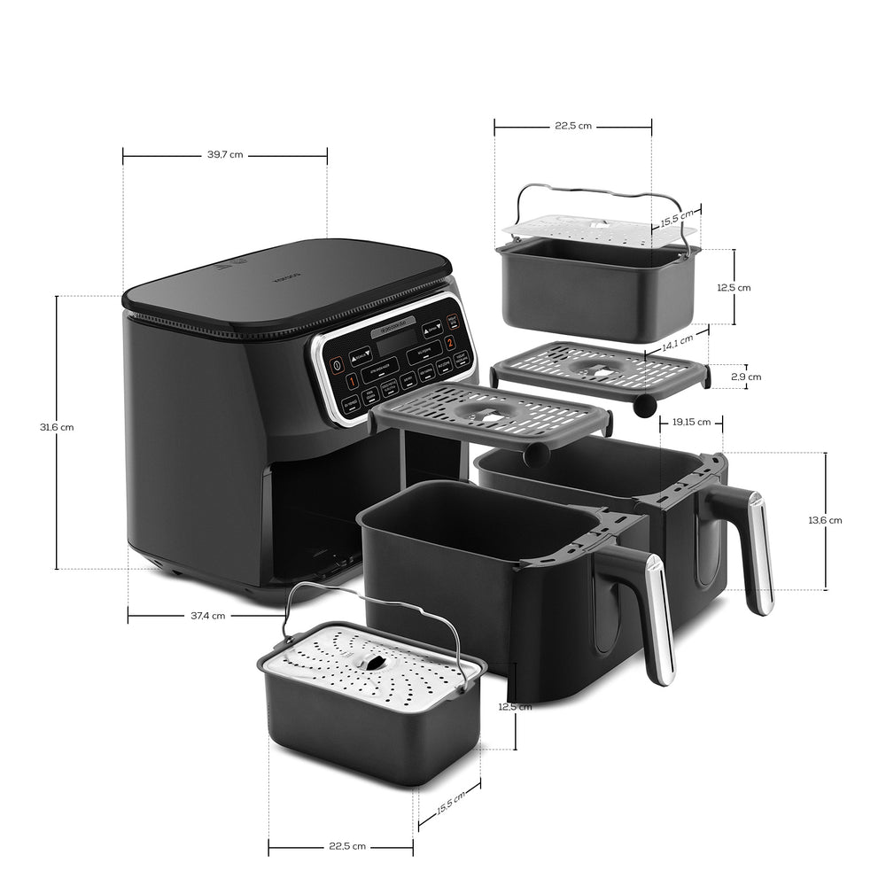 " Karaca Air Cook Duo Hausmannskost XXXL 8 Liter Heißluftfritteuse, Black Chrome, 8 Personen, 2500W "