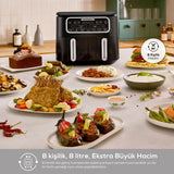 " Karaca Air Cook Duo Hausmannskost XXXL 8 Liter Heißluftfritteuse, Black Chrome, 8 Personen, 2500W "