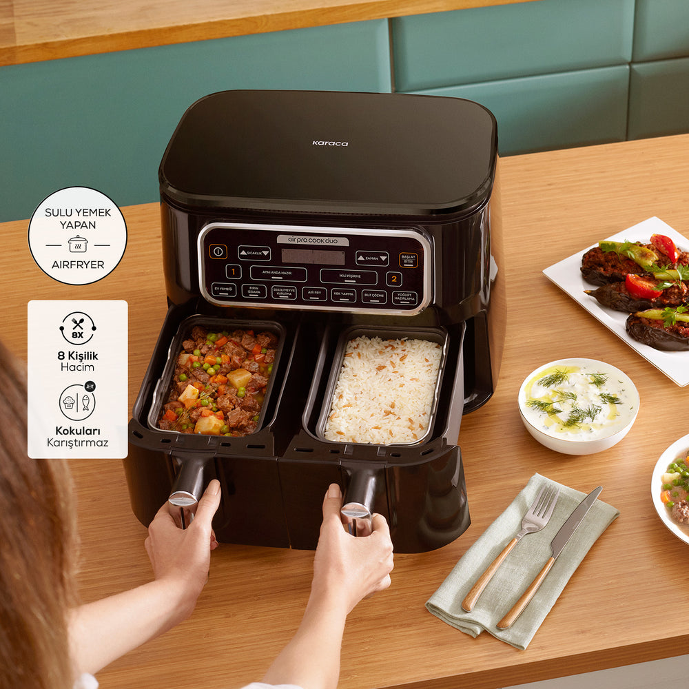 " Karaca Air Cook Duo Hausmannskost XXXL 8 Liter Airfryer, Starlight, 8 Personen, 2500W "