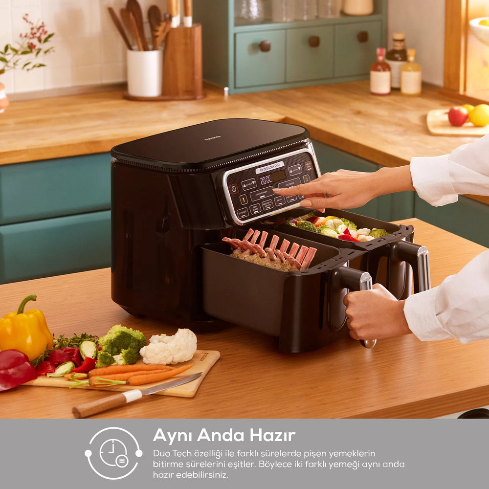" Karaca Air Cook Duo Hausmannskost XXXL 8 Liter Airfryer, Starlight, 8 Personen, 2500W "