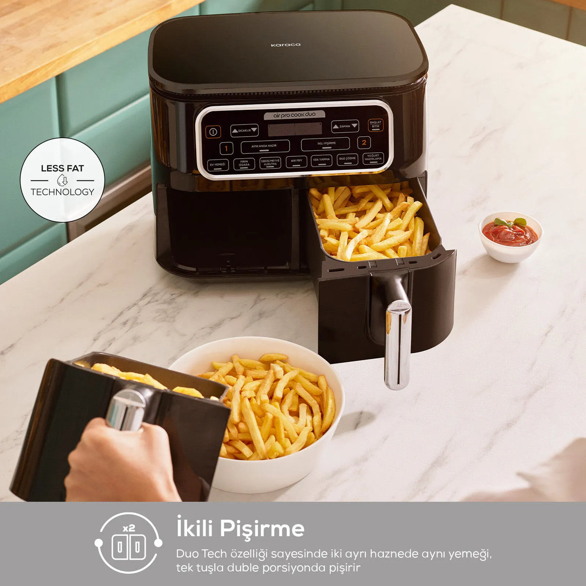 " Karaca Air Cook Duo Hausmannskost XXXL 8 Liter Airfryer, Starlight, 8 Personen, 2500W "