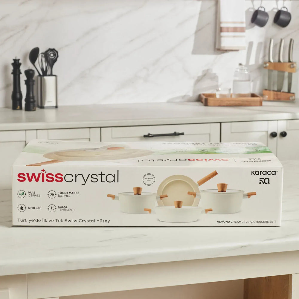 " Karaca Swiss Crystal Almond Cream Induktionsfähiges 7-teiliges Töpfe-Set "