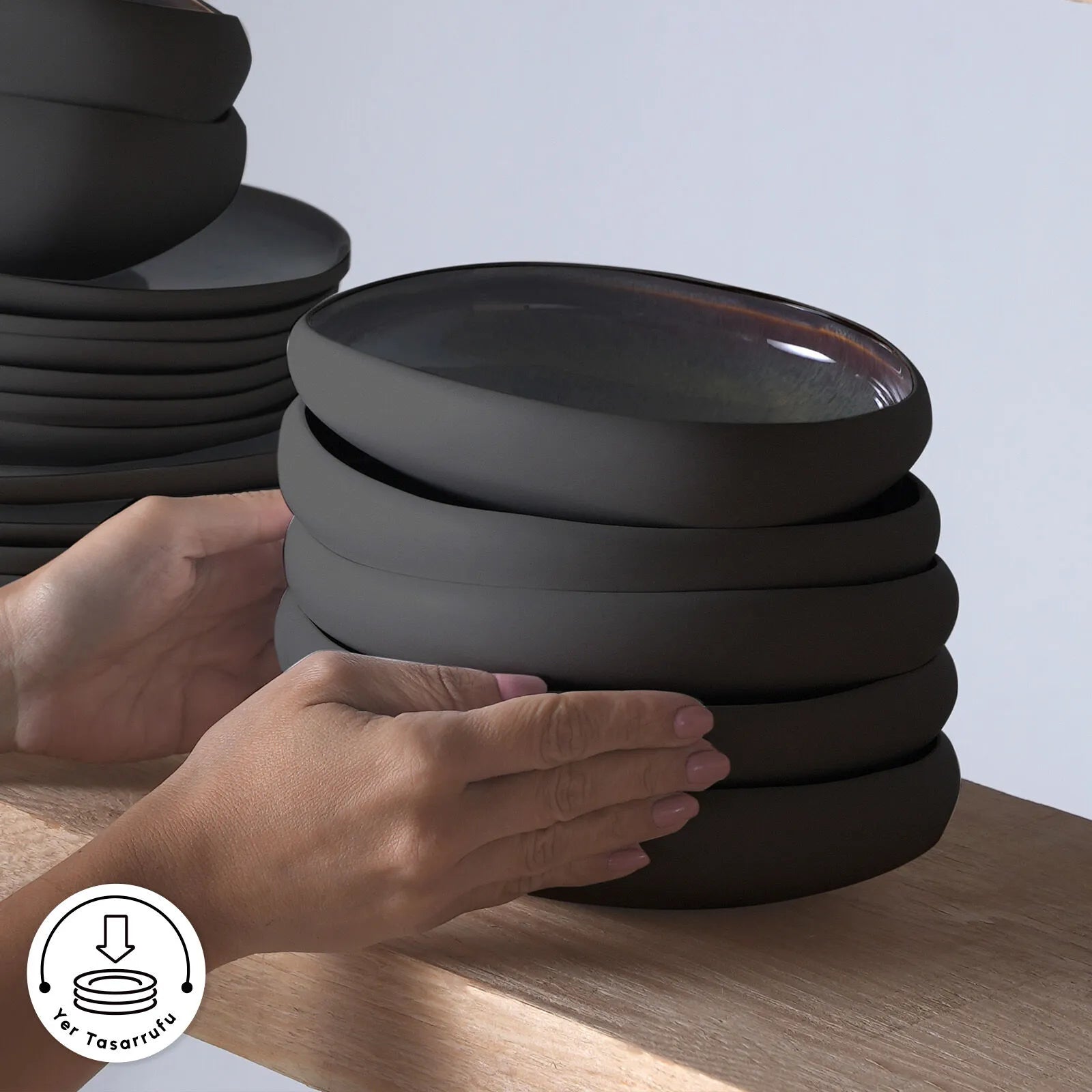 " Karaca Earth Collection Galactic 55-teiliges Tafelservice für 12 Personen – Schwarz "