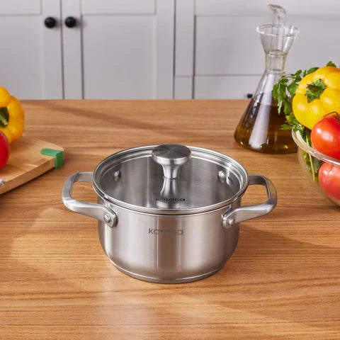 Karaca Elite Edelstahl-Induktions-Kochtopf mit Deckel 16 cm Silber