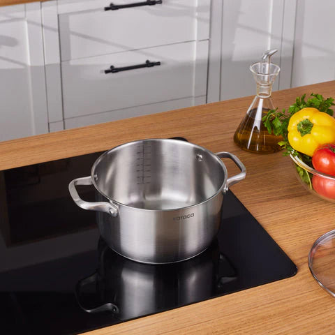 Karaca Elite Edelstahl-Induktions-Kochtopf mit Deckel 22 cm Silber