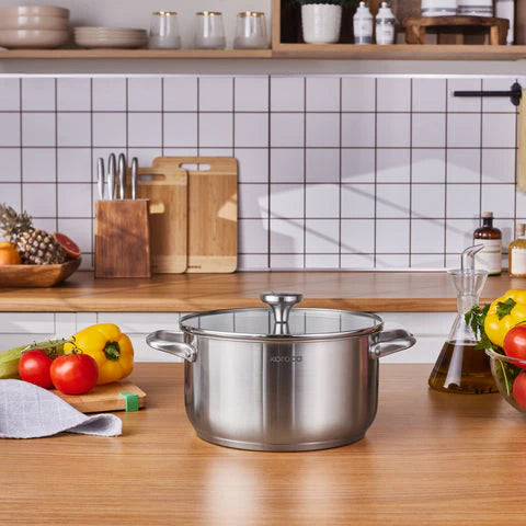 Karaca Elite Edelstahl-Induktions-Kochtopf mit Deckel 24 cm Silber