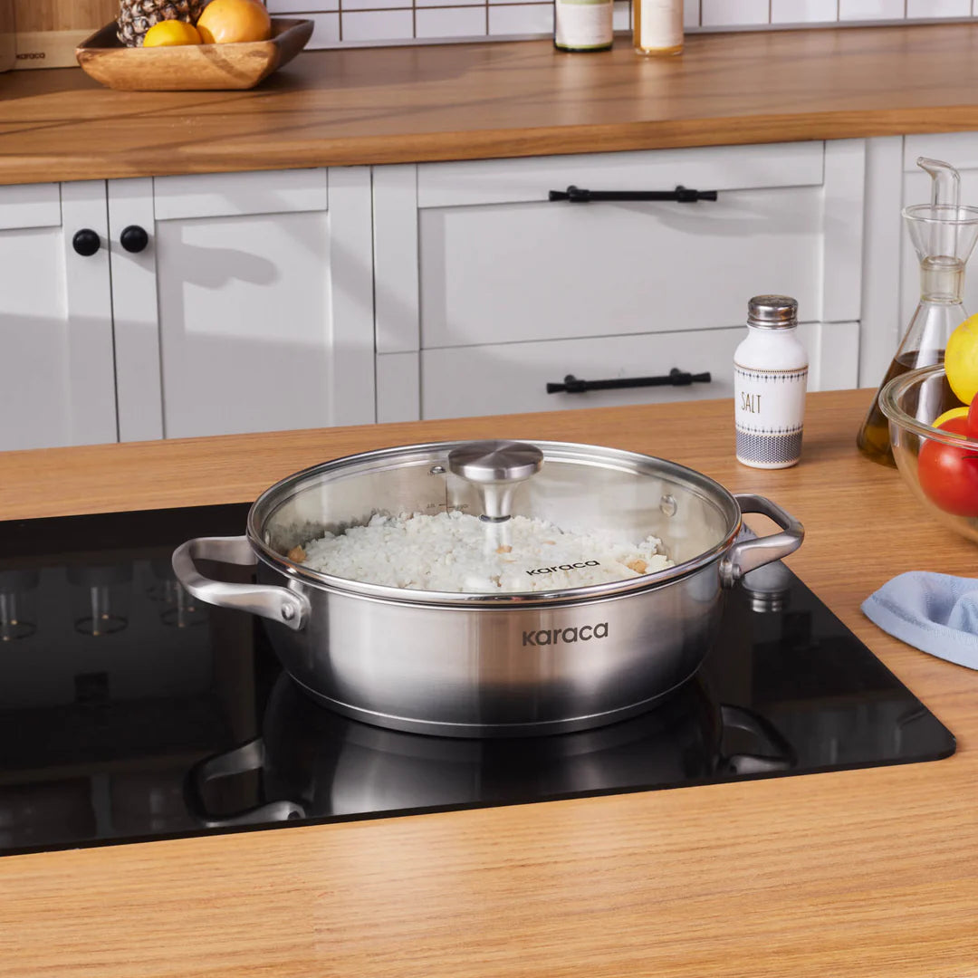 Karaca Elite Edelstahl-Kasserolle Flach 26 cm 34 L