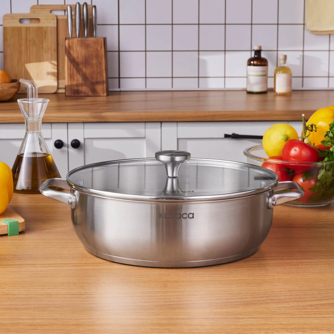 Karaca Elite Edelstahl-Kasserolle Flach 30 cm 60 L