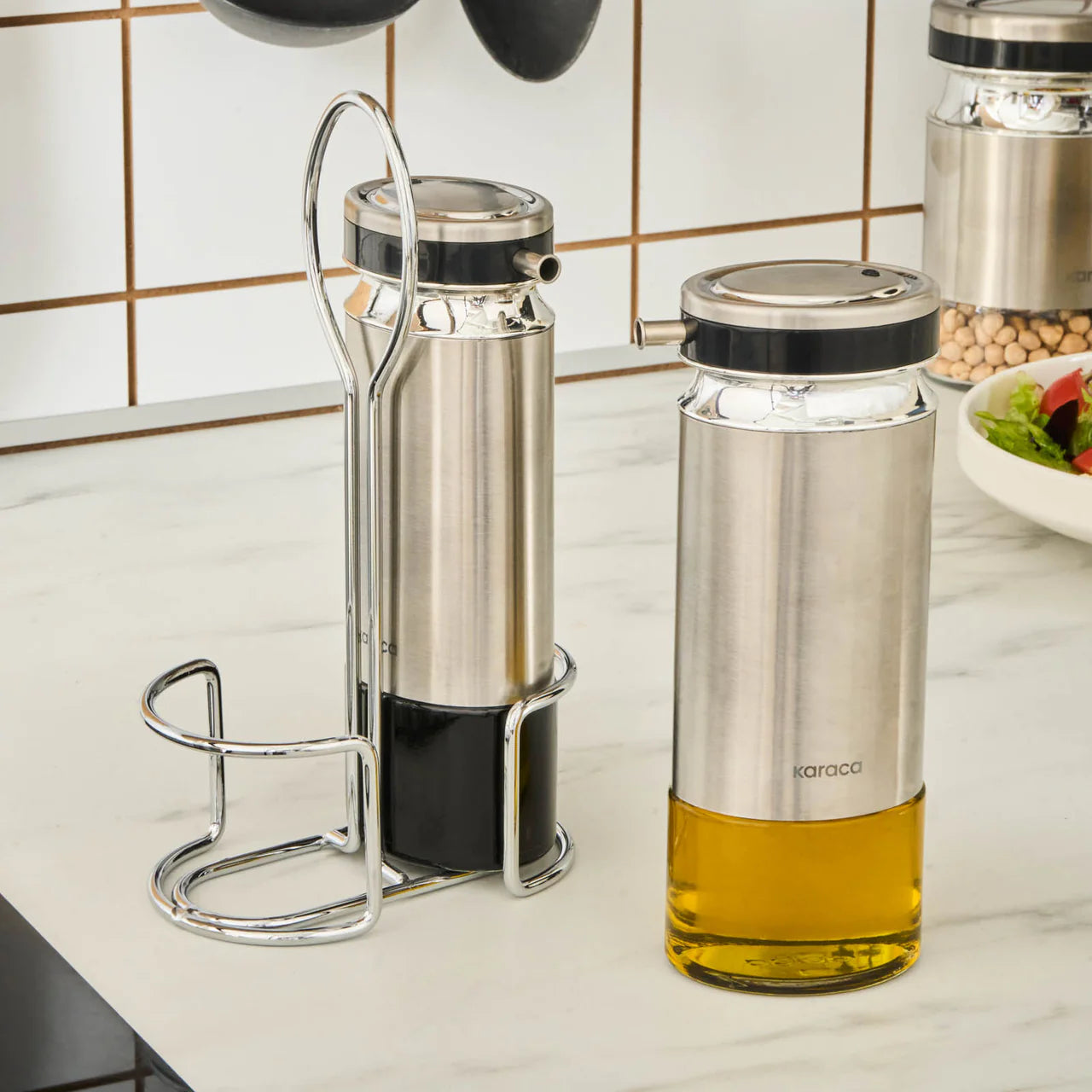 Karaca Stellum 3-teiliges Öl- und Essigflaschen-Set Inox