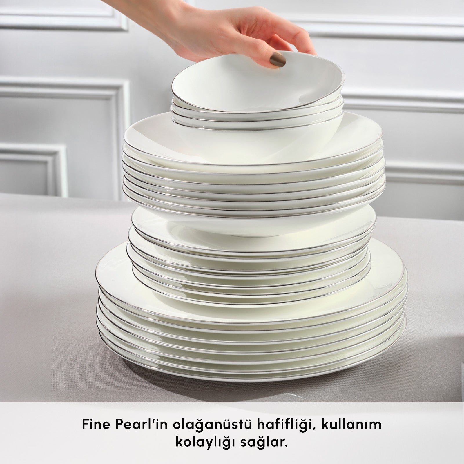 " Karaca Fine Pearl Extra Chanak 55-teiliges Tafelservice für 12 Personen Platin "