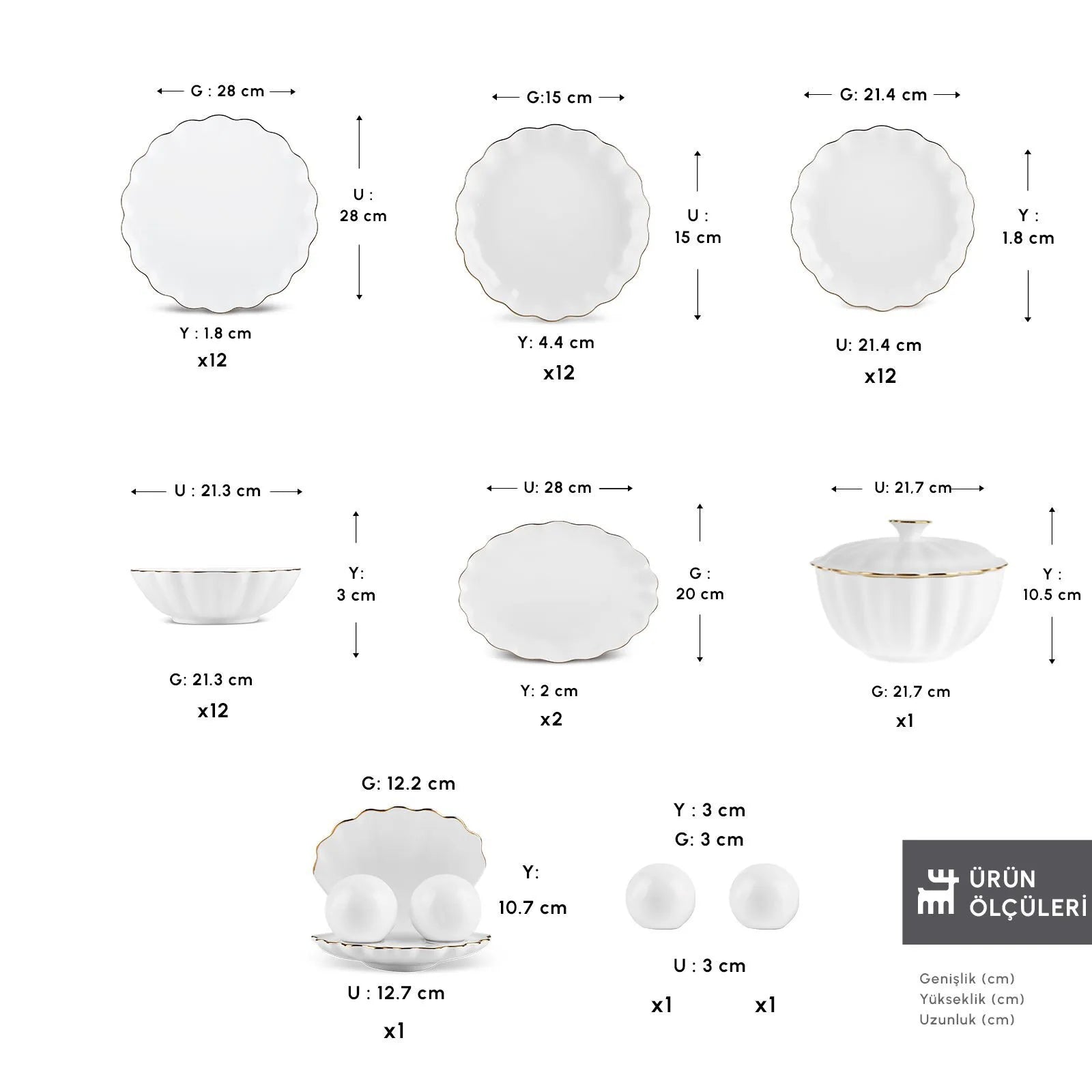 " Karaca Fine Pearl Extra Shell 55-teiliges 12-Personen Geschirrset Gold "