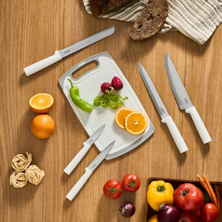 " Karaca Massimo Messer, Servierbesteck und Schneidebrett-Set, Creme "