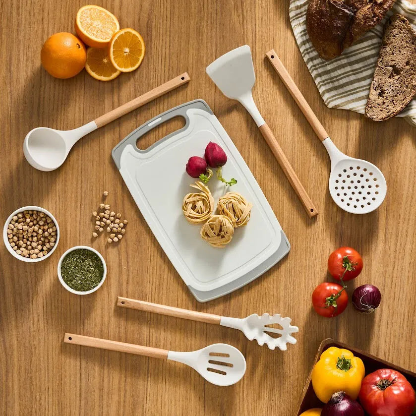 " Karaca Massimo Messer, Servierbesteck und Schneidebrett-Set, Creme "