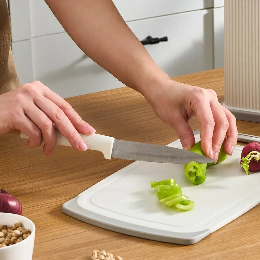 " Karaca Massimo Messer, Servierbesteck und Schneidebrett-Set, Creme "