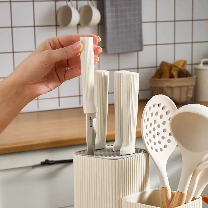 " Karaca Massimo Messer, Servierbesteck und Schneidebrett-Set, Creme "