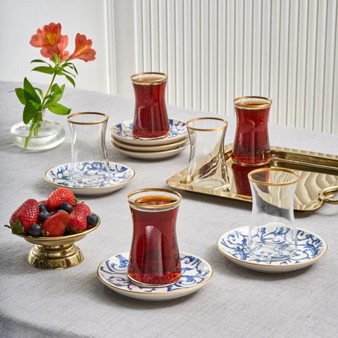 Karaca Mare 12-teiliges Glas-Türkisches Tee-Set für 6 Personen 170 ml Transparent