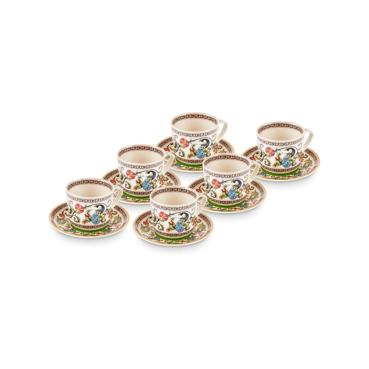 Karaca Yasemen 12-teiliges Bone China Espresso Türkisch-Kaffeetassen-Set für 6 Personen 80 ml Mehrfarbig