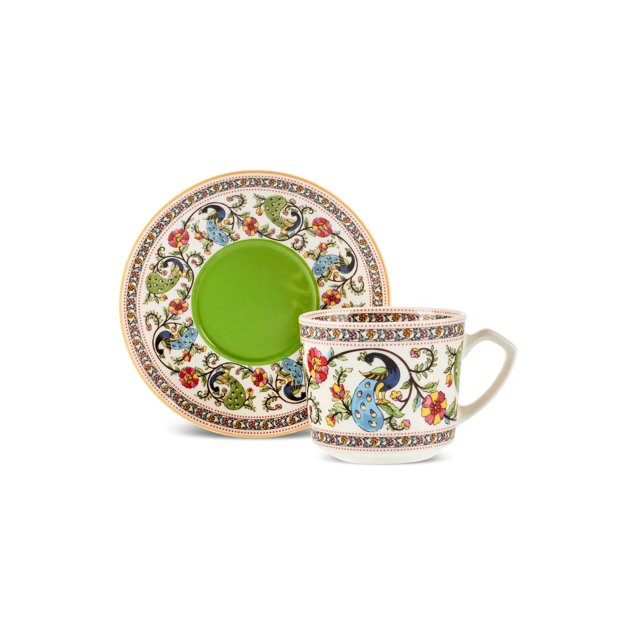 Karaca Yasemen 12-teiliges Bone China Espresso Türkisch-Kaffeetassen-Set für 6 Personen 80 ml Mehrfarbig
