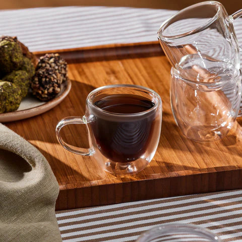 Karaca Olivier 6-teiliges doppelwandiges Espresso- und türkisches Kaffeetassen-Set für 6 Personen 80 ml klar