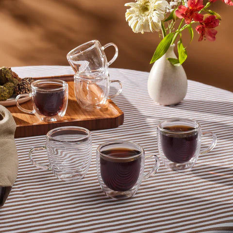 Karaca Olivier 6-teiliges doppelwandiges Espresso- und türkisches Kaffeetassen-Set für 6 Personen 80 ml klar