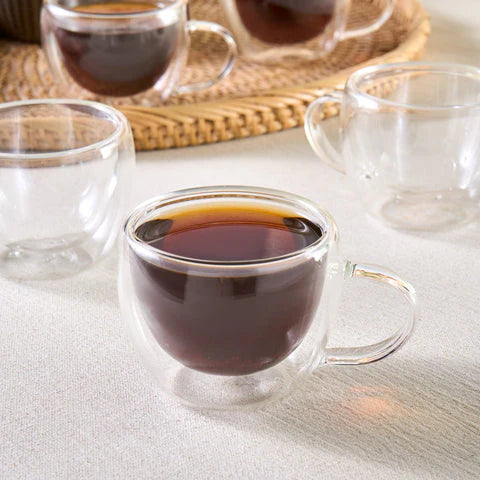 Karaca Olivia 6-teiliges doppelwandiges Espresso- und türkisches Kaffeetassen-Set für 6 Personen 80 ml klar