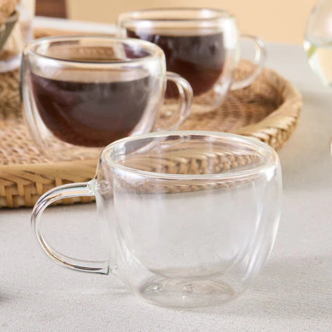 Karaca Olivia 6-teiliges doppelwandiges Espresso- und türkisches Kaffeetassen-Set für 6 Personen 80 ml klar