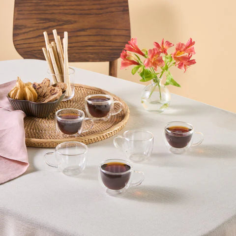 Karaca Olivia 6-teiliges doppelwandiges Espresso- und türkisches Kaffeetassen-Set für 6 Personen 80 ml klar