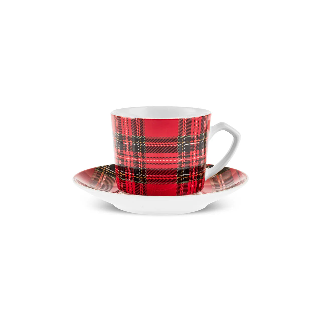 Karaca Ekose V2 4-teiliges Bone China Espresso Türkisch-Kaffeetassen-Set für 2 Personen 80 ml Rot