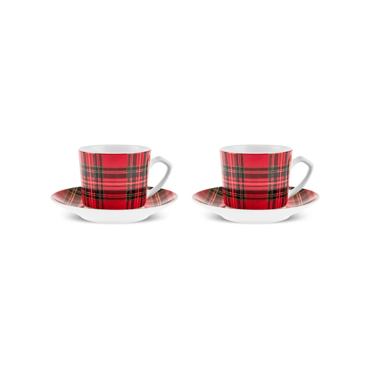Karaca Ekose V2 4-teiliges Bone China Espresso Türkisch-Kaffeetassen-Set für 2 Personen 80 ml Rot