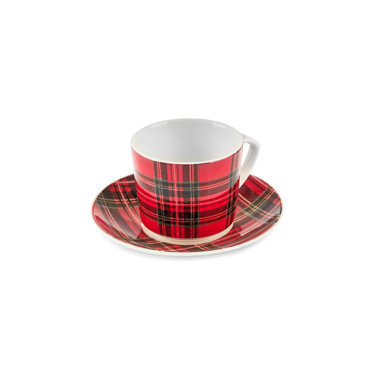 Karaca Ekose V2 4-teiliges Bone China Espresso Türkisch-Kaffeetassen-Set für 2 Personen 80 ml Rot