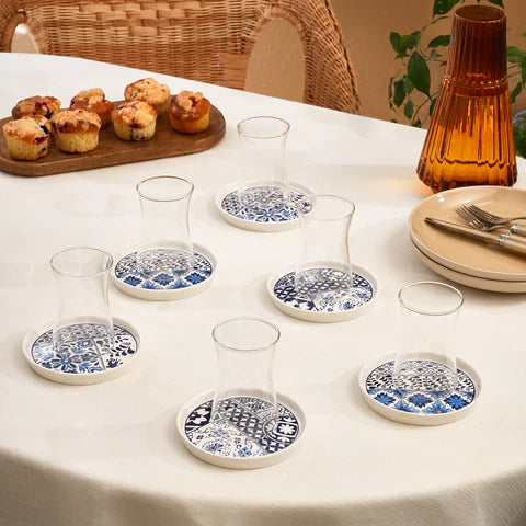Karaca Portela 12-teiliges Türkisches Teeset aus Bone China für 6 Personen 170 ml Mehrfarbig