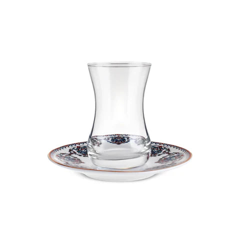 Karaca Nakkas 12-teiliges Türkisches Teeset aus Bone China für 6 Personen 130 ml Rot