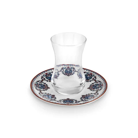 Karaca Nakkas 12-teiliges Türkisches Teeset aus Bone China für 6 Personen 130 ml Rot