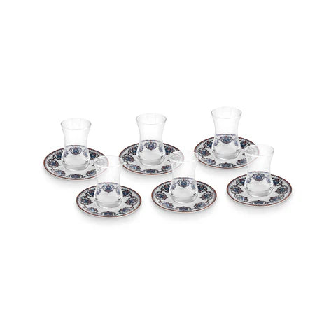 Karaca Nakkas 12-teiliges Türkisches Teeset aus Bone China für 6 Personen 130 ml Rot