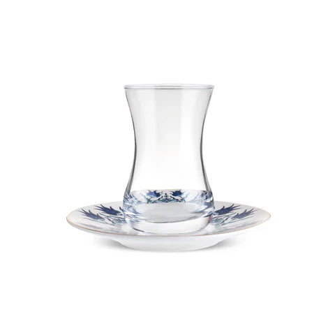 Karaca Iznik 12-teiliges Türkisches Teeset aus Bone China für 6 Personen 130 ml Blau