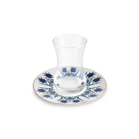 Karaca Iznik 12-teiliges Türkisches Teeset aus Bone China für 6 Personen 130 ml Blau