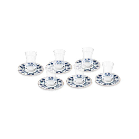 Karaca Iznik 12-teiliges Türkisches Teeset aus Bone China für 6 Personen 130 ml Blau